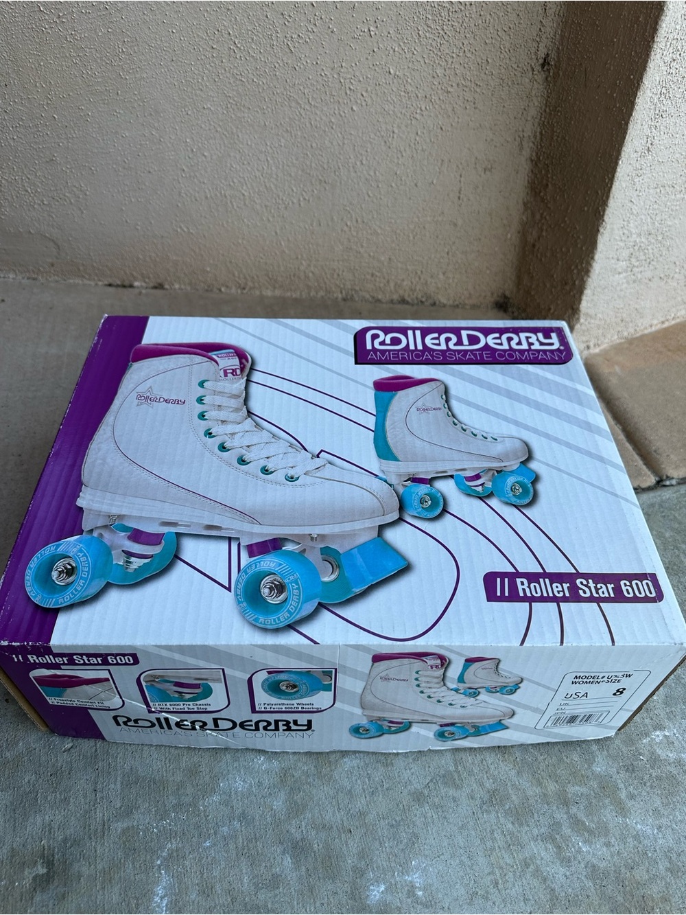 Roller Derby Roller Star 600 Girls White and Teal Quad Skates